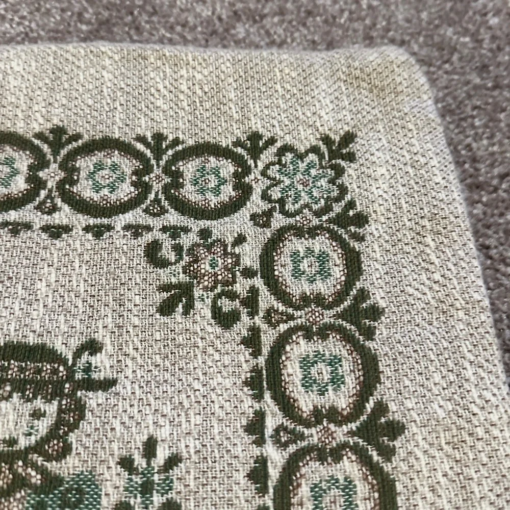Vintage Austrian Folk Woven Square Pillow Case Boy Girl Beige Green Oktoberfest